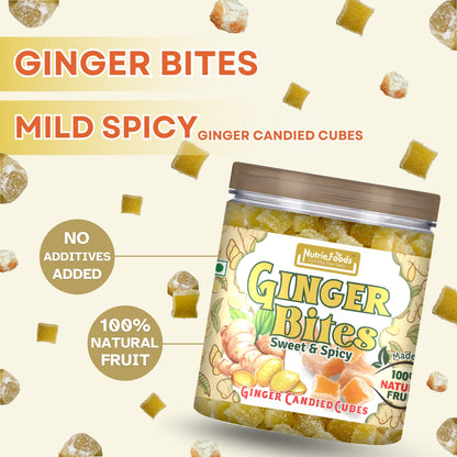 Ginger Bites | Ginger Candied Sweet & Mild Spicy Cubes | 100% Natural, No additives added | Original Flavor (250g)