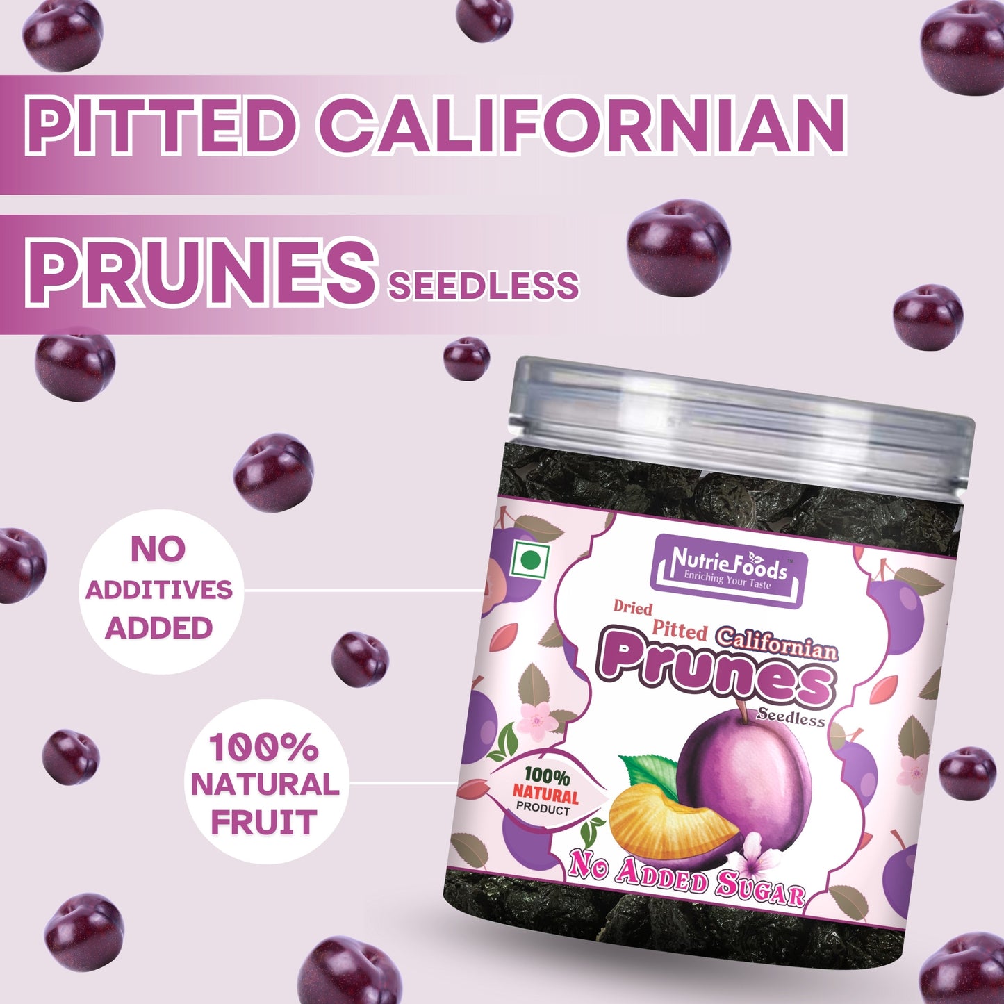 Nutriefoods Premium Dried Pitted Prunes | Vitamin-Rich | 100% Natural Fruit | No Added Additives or Sugar | (250gm)