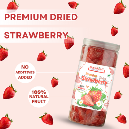 Nutriefoods Premium Dried Strawberry | No Added Artificial Colors, Flavors | 100% Natural Fruit Bites (200g)