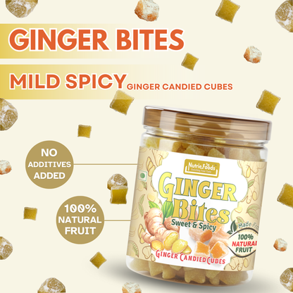Ginger Bites | Ginger Candied Sweet & Mild Spicy Cubes | 100% Natural, No additives added | Original Flavor (250g)