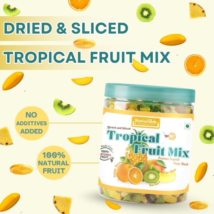 Nutriefoods Tropical Dried Fruit Mix, 100% Natural Blend of Dried Mango, Kiwi, Pineapple, and Oranges (250g)