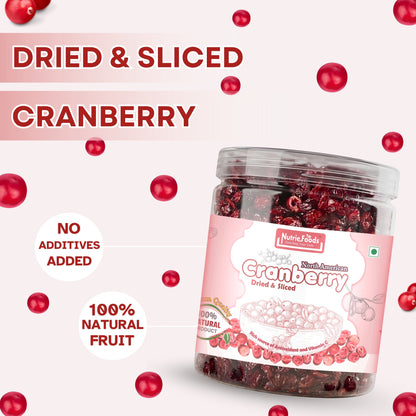 Nutriefoods Premium Sliced Dried Cranberries | Grown and Produced in the USA (250g)