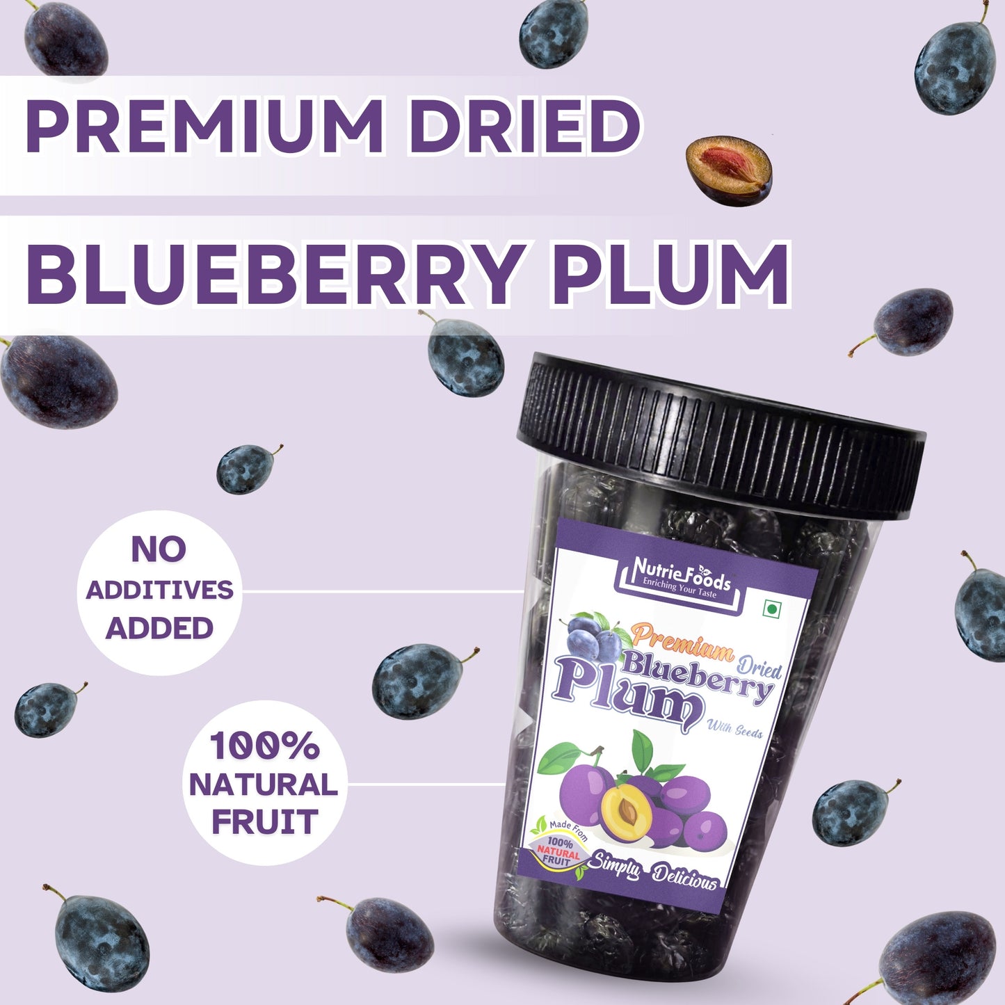 Nutriefoods Blueberry Plum | No added artificial colors, flavors | 100% Natural Dried Fruit (250gm)