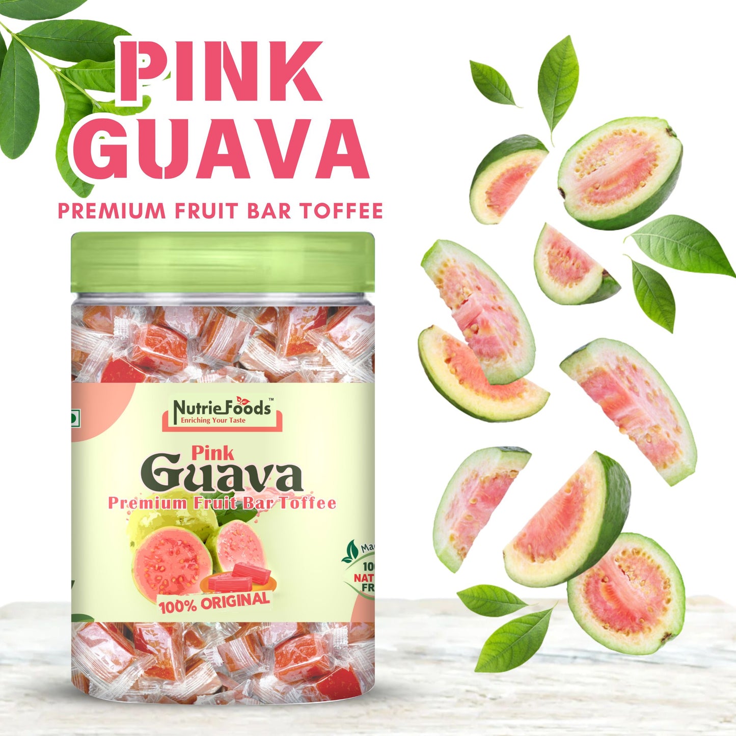 Nutriefoods Pink Guava Toffee | 100% Natural Fruit Candy | Premium Guava Fruit Bar
