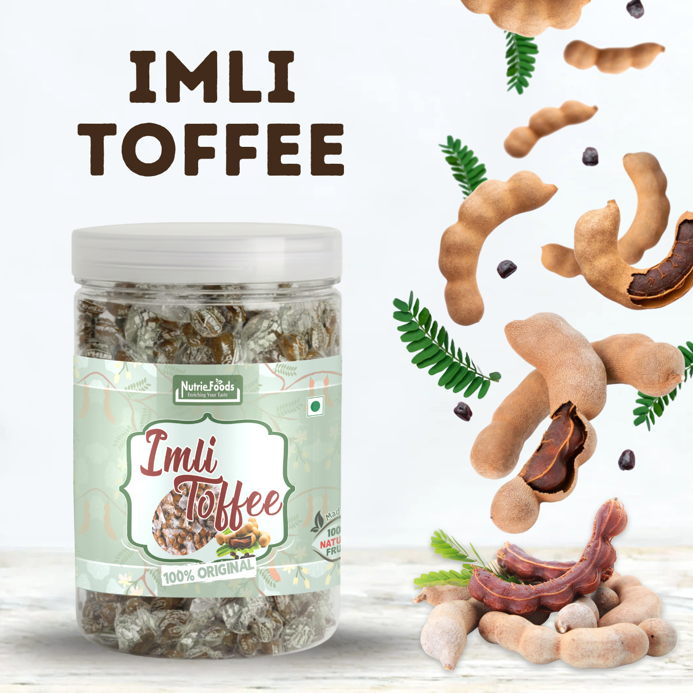 Nutriefoods Imli Toffee (Tamarind Toffee), 100% Natural Product | No Added Additives | Tangy Sweet & Sour Taste (350gm)