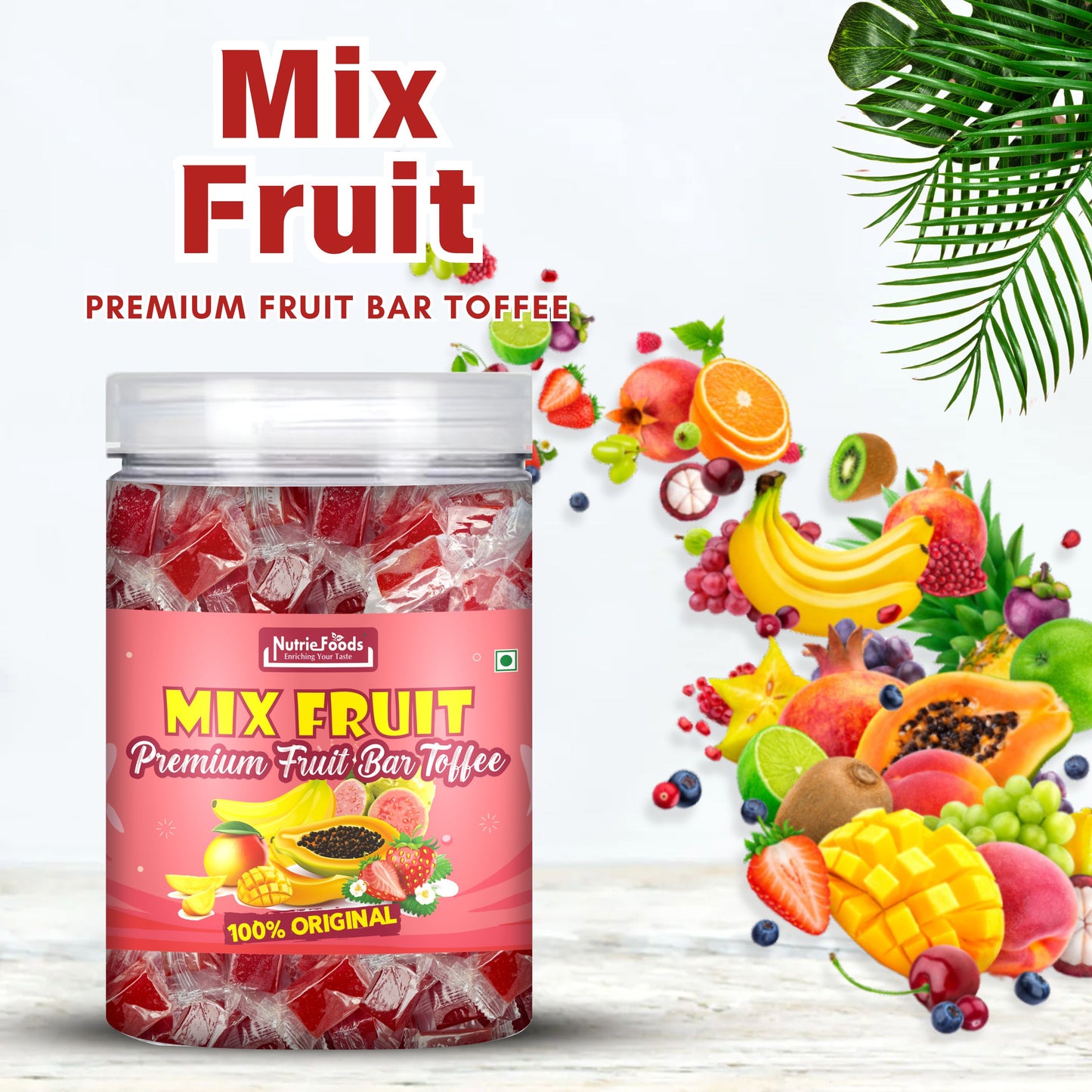 Nutriefoods Mix Fruit Toffee | 100% Fruit Pulp Candy | Blend of Mango, Banana, Guava, Papaya and Strawberry Fruit Pulp