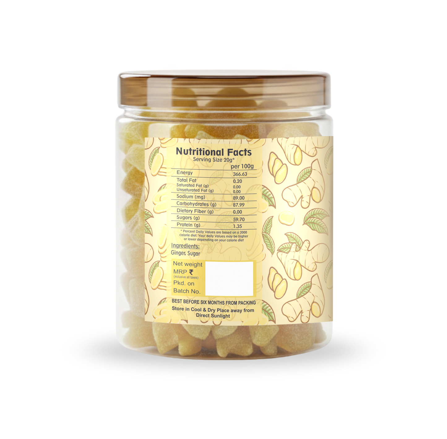 Ginger Bites | Ginger Candied Sweet & Mild Spicy Cubes | 100% Natural, No additives added | Original Flavor (250g)