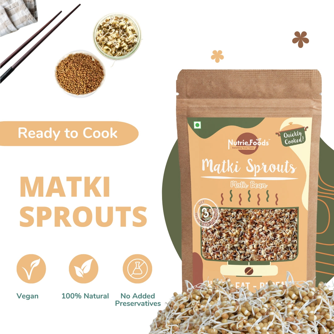 Nutriefoods Ready to Cook Healthy Matki (Moth) Sprouts | Quickly Cooked with Spice Mix | Ready in 5 min | HEAT EAT REPEAT 200gm