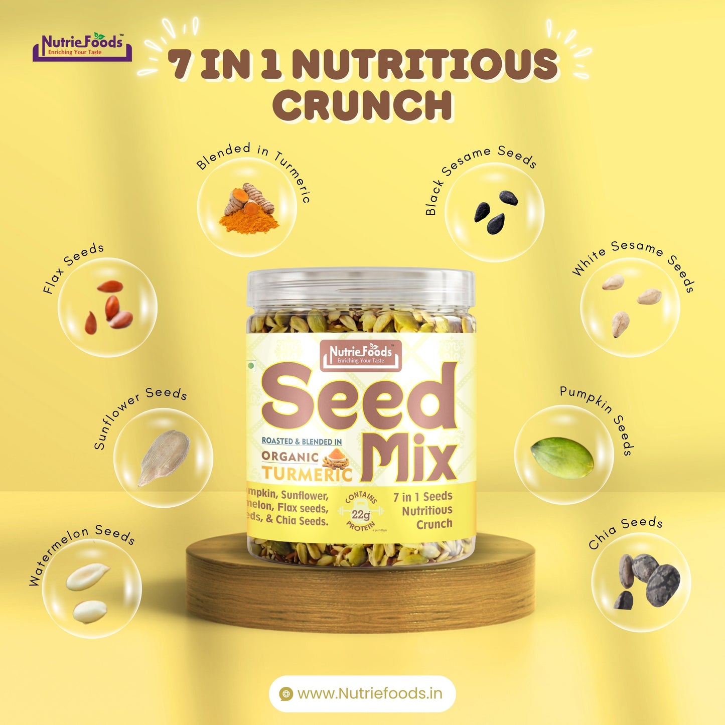 Nutriefoods Nutritious Crunchy Roasted 7 in 1 Seed Mix with Turmeric and Roasted in Himalayan Pink Salt