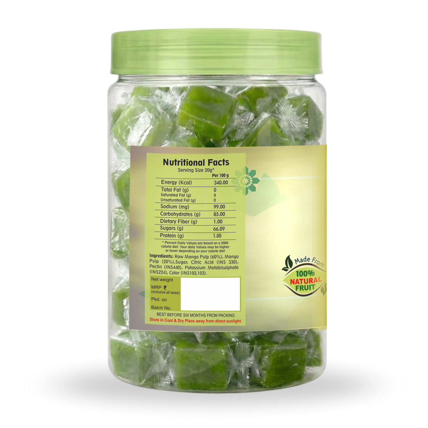 Kaccha Aam Toffee | Green Mango Fruit Bar | 100% Natural Fruit Candy | Premium Raw Mango Toffee