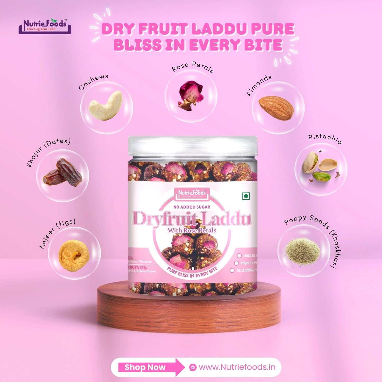 Nutriefoods Dry Fruit Laddu With Anjeer (Figs) And Khajur(Dates) | No Added Sugar (250Gm)