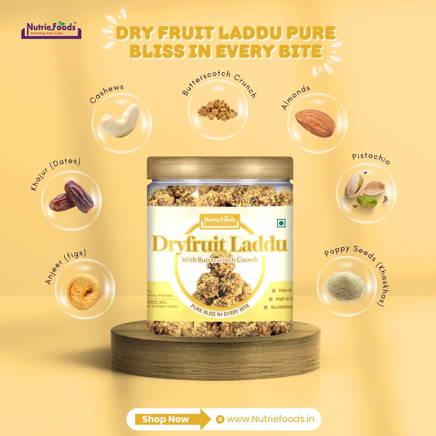 Nutriefoods Dry Fruit Laddu With Anjeer (Figs) And Khajur(Dates) | No Added Sugar (250Gm)