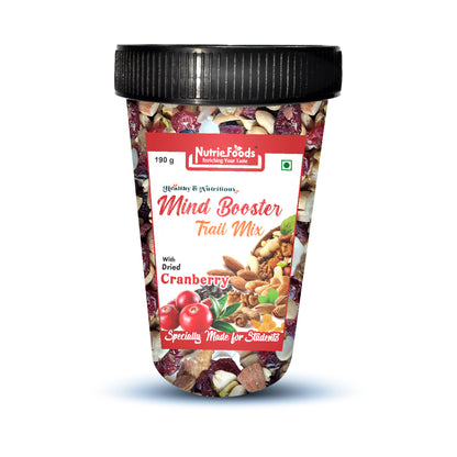 Nutriefoods Nutritious Mind Booster Roasted Snack Trail Mix With Dried Cranberries | Blend of Dried Fruits & Nuts (190gm)