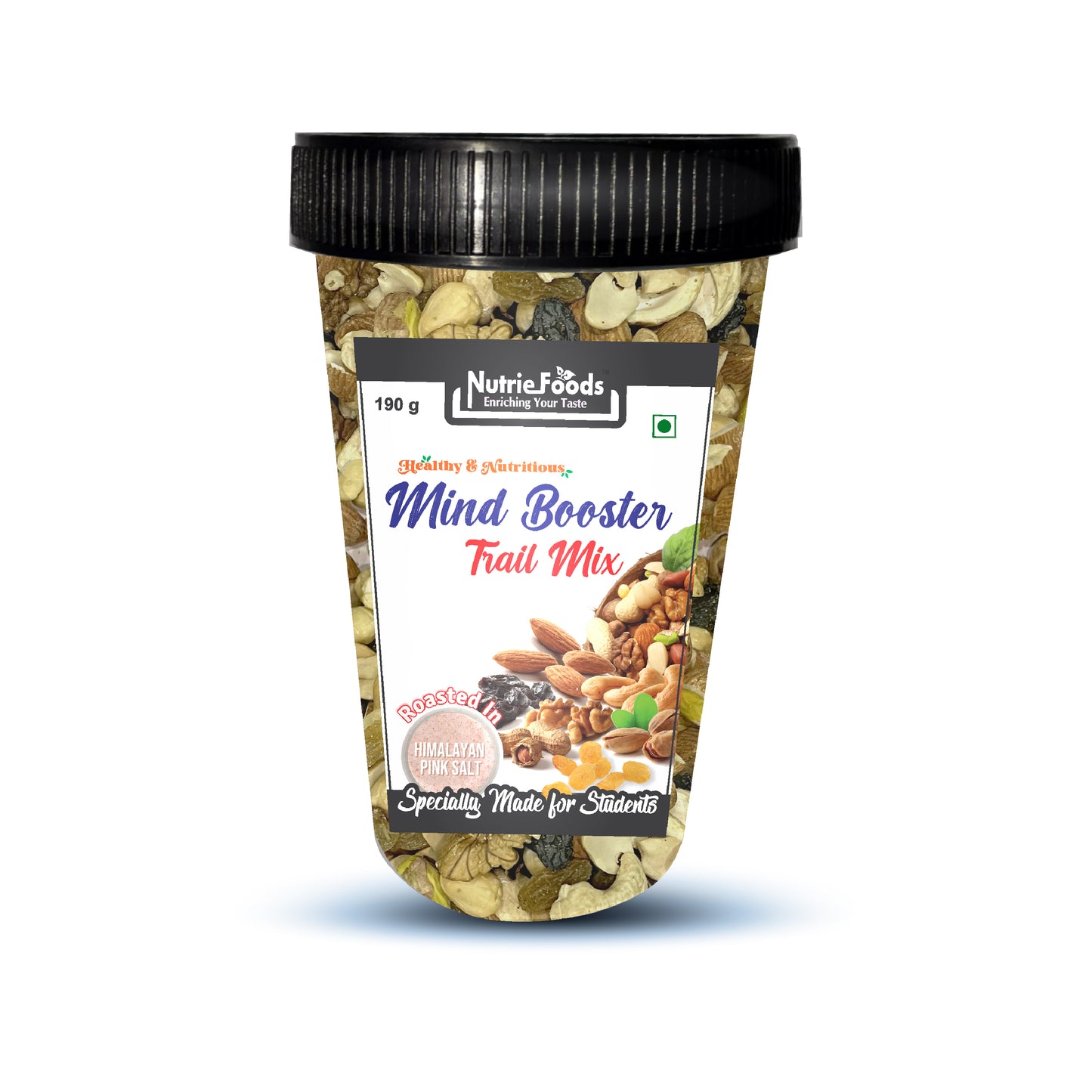 Nutriefoods Nutritious Mind Booster Roasted Snack Trail Mix With Classic Salt | Blend of Dried Fruits & Nuts (190gm)