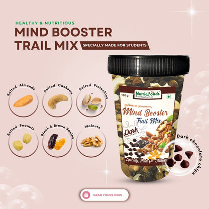 Nutriefoods Nutritious Mind Booster Roasted Snacks Trail Mix, Combo Pack of Dried Cranberries & Dark Chocolate Chips (380g)
