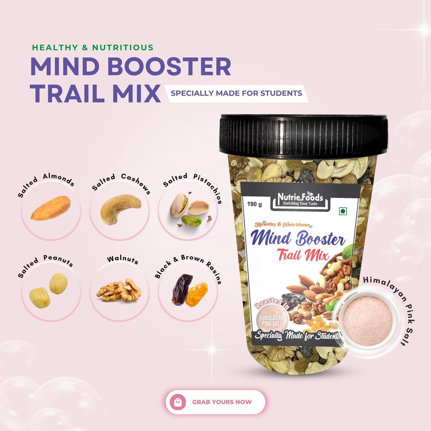 Nutriefoods Nutritious Mind Booster Roasted Snacks Trail Mix, Combo Pack of Classic- Roasted in Salt & Dark Chocolate Chips (380g)