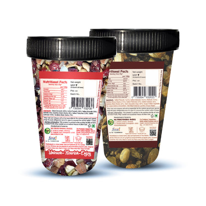 Nutriefoods Nutritious Mind Booster Roasted Snacks Trail Mix, Combo Pack of Dried Cranberries & Dark Chocolate Chips (380g)