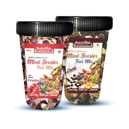 Nutriefoods Nutritious Mind Booster Roasted Snacks Trail Mix, Combo Pack of Dried Cranberries & Dark Chocolate Chips (380g)