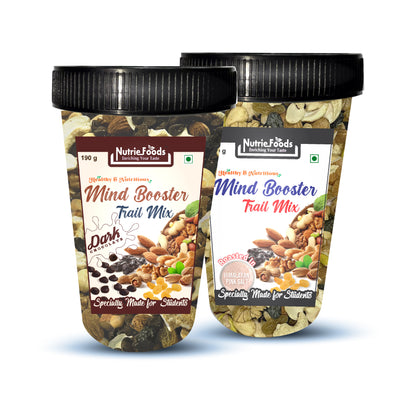 Nutriefoods Nutritious Mind Booster Roasted Snacks Trail Mix, Combo Pack of Classic- Roasted in Salt & Dark Chocolate Chips (380g)