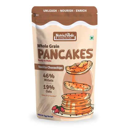 Nutriefoods Millet Pancakes Mix, 0% Maida, Contains Millets (46%)- Jawar, Amaranath and Foxtail; Oats (19%), Gluten Free,  Vanilla and Chocochips (150gm)