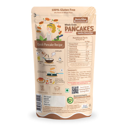 Nutriefoods Millet Pancakes Mix, 0% Maida, Contains Millets (46%)- Jawar, Amaranath and Foxtail; Oats (19%), Gluten Free,  Vanilla and Chocochips (150gm)