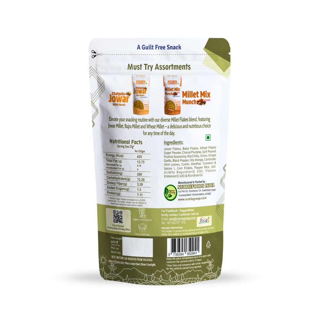 Millet Mix Munch- Pudina, Blend of Jowar, Wheat, and Bajra Flakes (100gm)