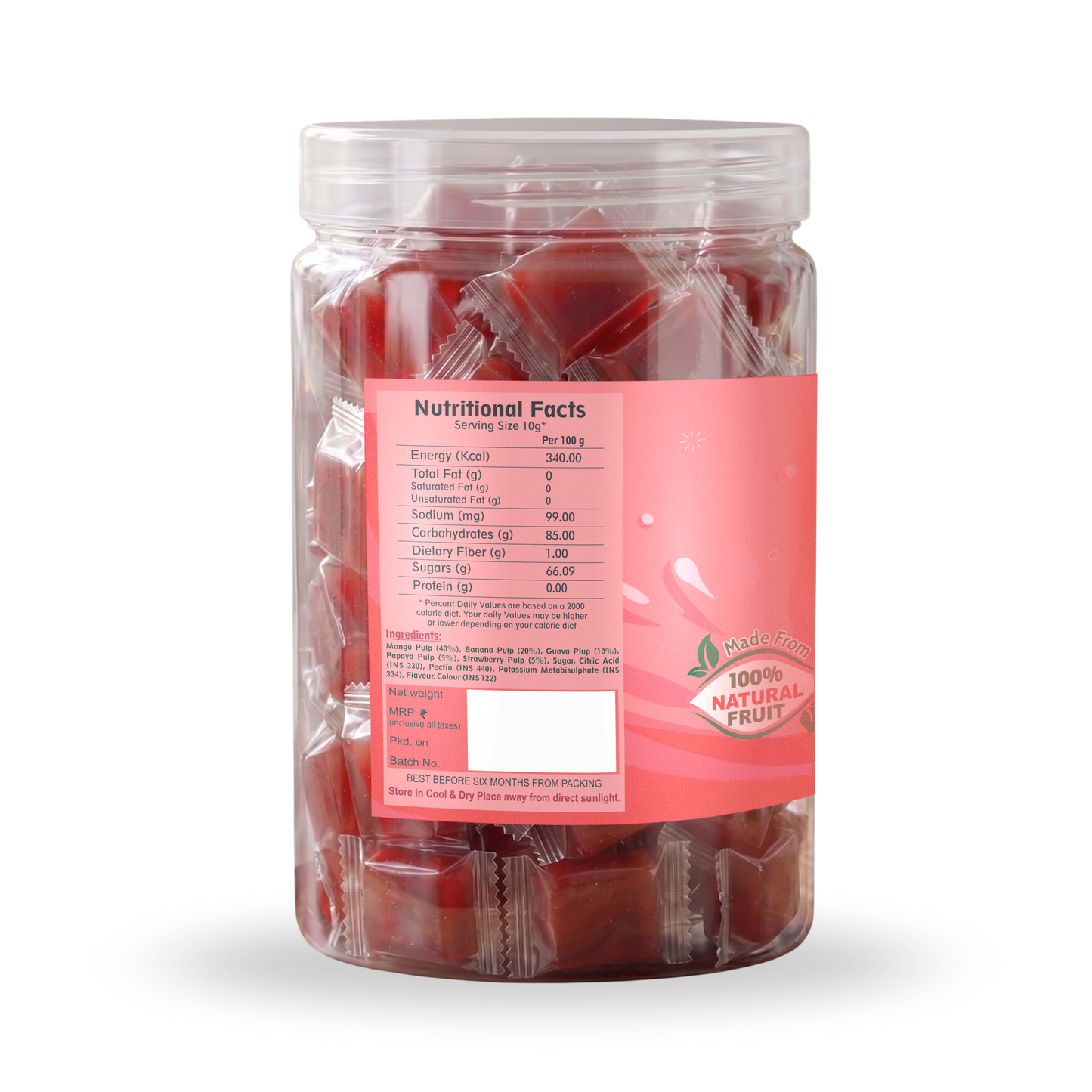 Nutriefoods Mix Fruit Toffee | 100% Fruit Pulp Candy | Blend of Mango, Banana, Guava, Papaya and Strawberry Fruit Pulp