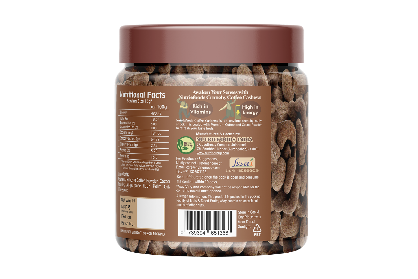 Nutriefoods Crunchy Coffee Cashew | A Premium Blend of Cashews with Robusta Coffee | A Crunchy Delight (250gm)