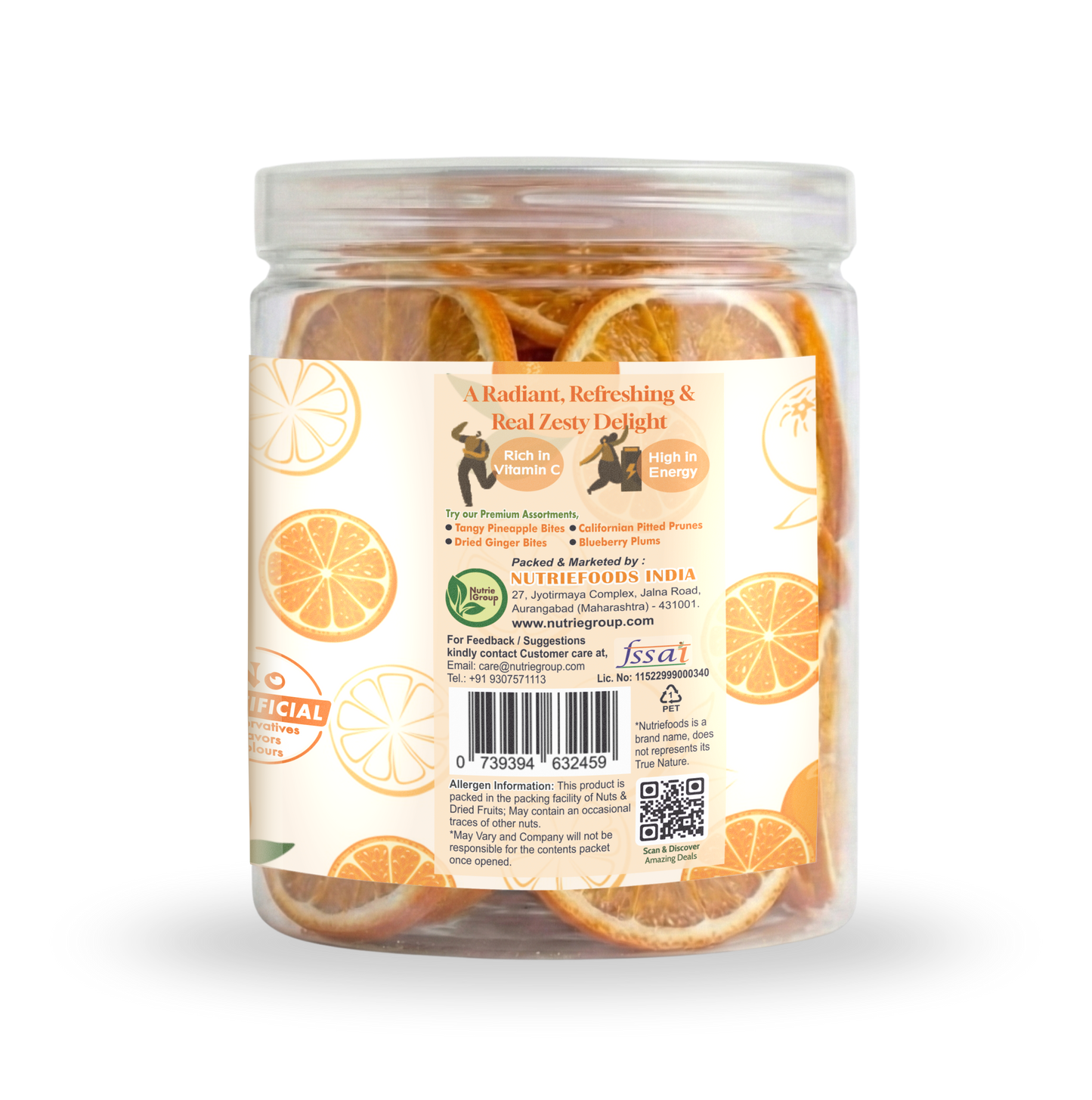 Nutriefoods Premium Dried Orange Slices | Rich in Vitamin C | 100% Natural Orange Bites | No Added Color, Flavors (250gm)