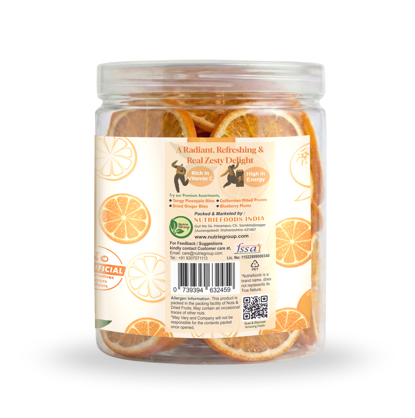 Nutriefoods Premium Dried Orange Slices | Rich in Vitamin C | 100% Natural Orange Bites | No Added Color, Flavors (250gm)