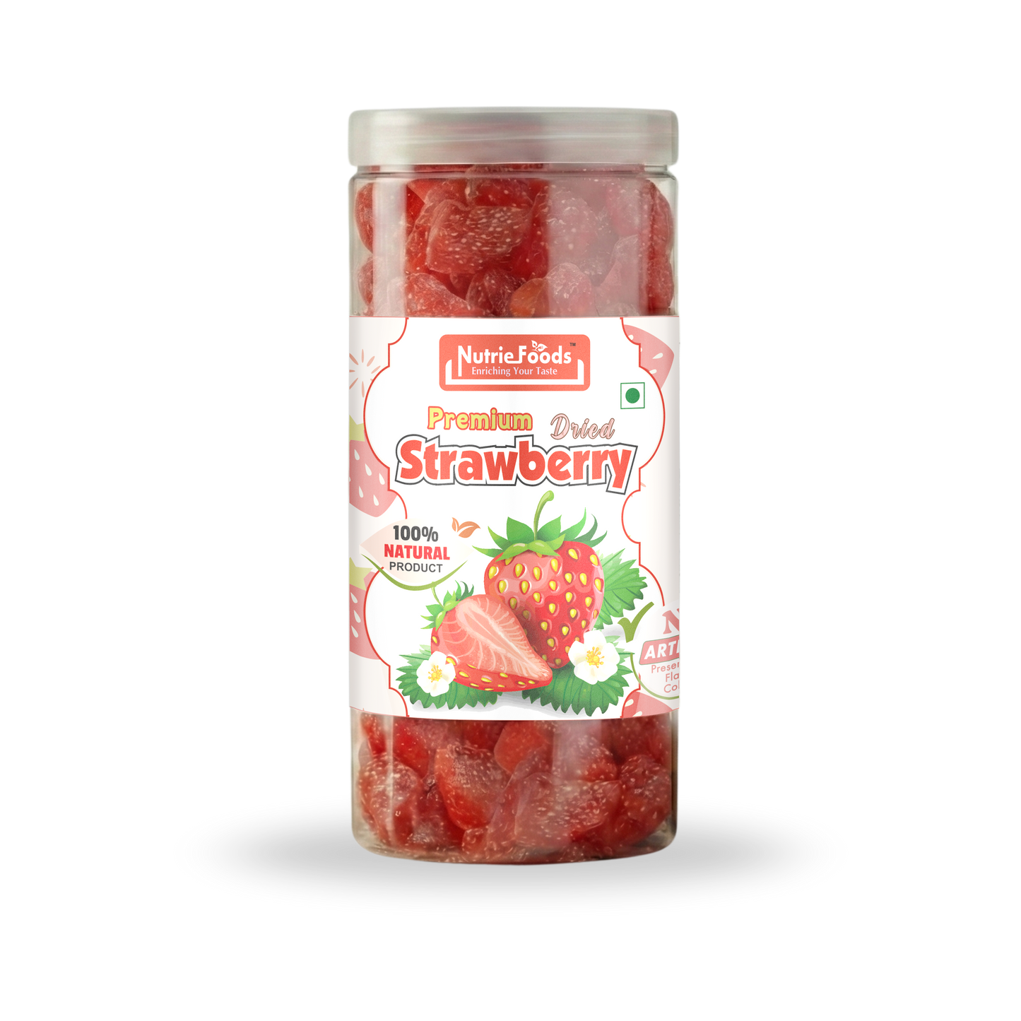Nutriefoods Premium Dried Strawberry | No Added Artificial Colors, Flavors | 100% Natural Fruit Bites (200g)