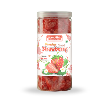 Nutriefoods Premium Dried Strawberry | No Added Artificial Colors, Flavors | 100% Natural Fruit Bites (200g)