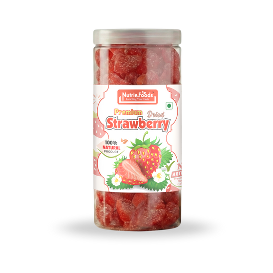 Nutriefoods Premium Dried Strawberry | No Added Artificial Colors, Flavors | 100% Natural Fruit Bites (200g)