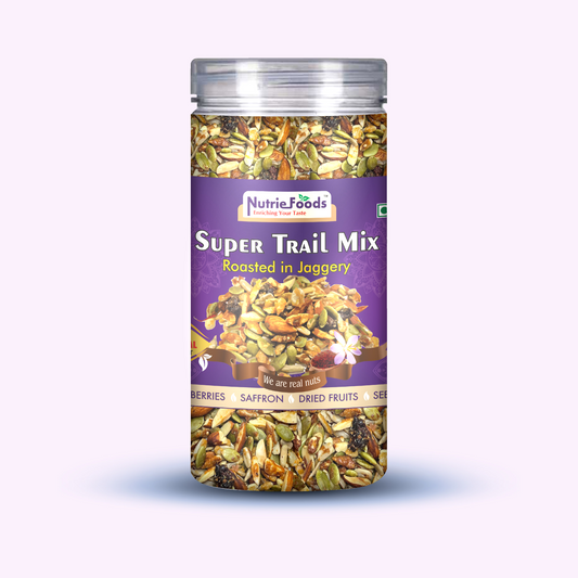 Nutriefoods Super Trail Mix (Mixed Dry Fruits), Roasted in Jaggery and Saffron with Blend of Berries, Dried Fruits, Seeds and Nuts