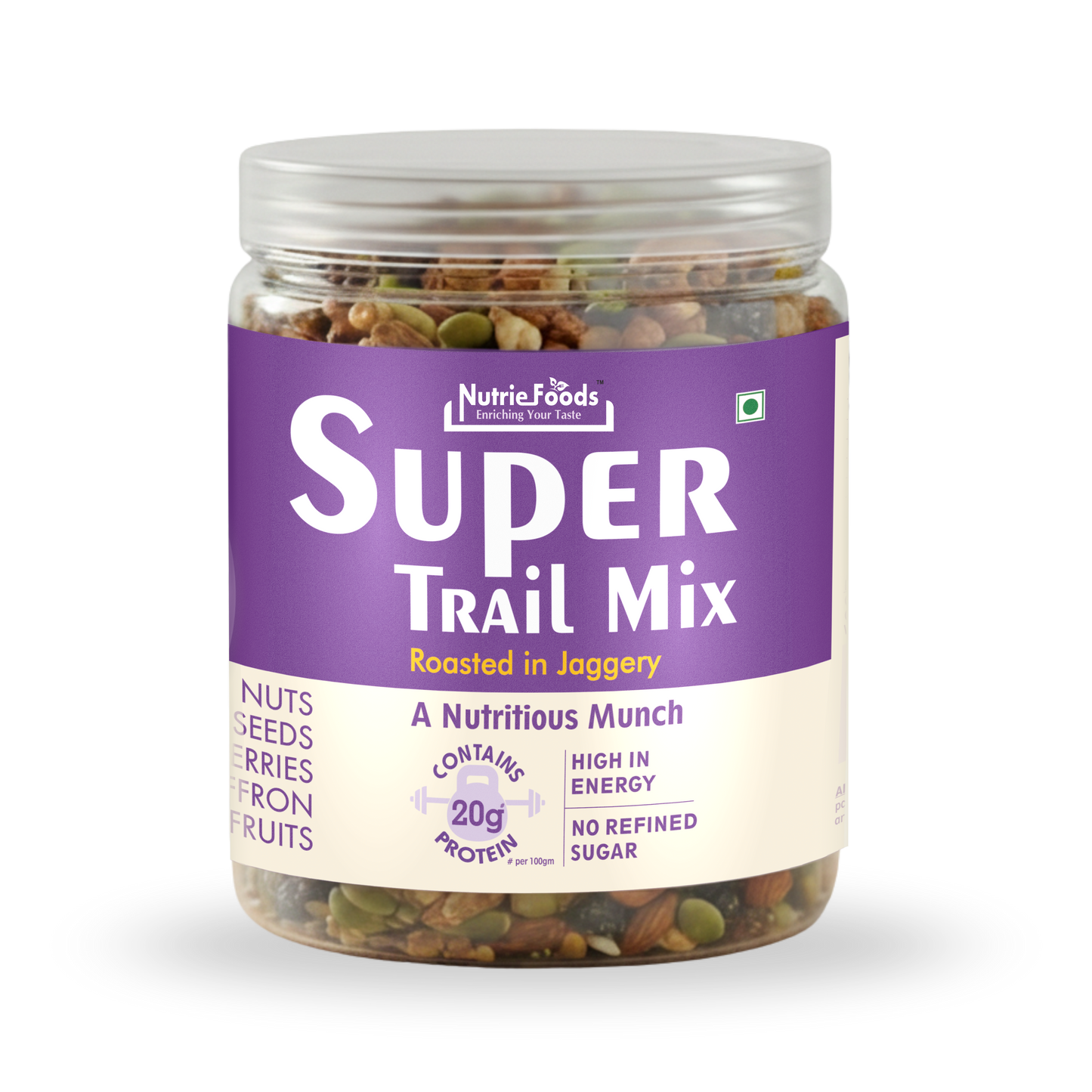 Nutriefoods Super Trail Mix (Mixed Dry Fruits), Roasted in Jaggery and Saffron with Blend of Berries, Dried Fruits, Seeds and Nuts