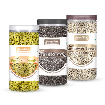 Nutriefoods Raw Pumpkin, Chia, and Sunflower Seeds Combo Pack Of 3 Seeds (600g)