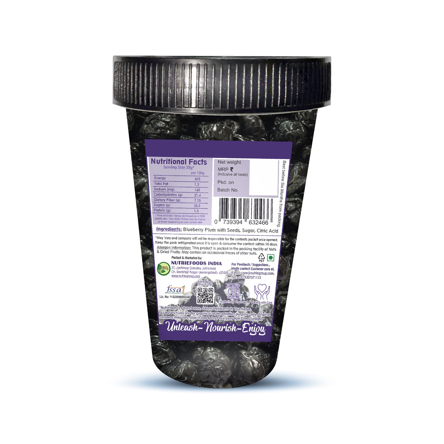 Nutriefoods Blueberry Plum | No added artificial colors, flavors | 100% Natural Dried Fruit (250gm)