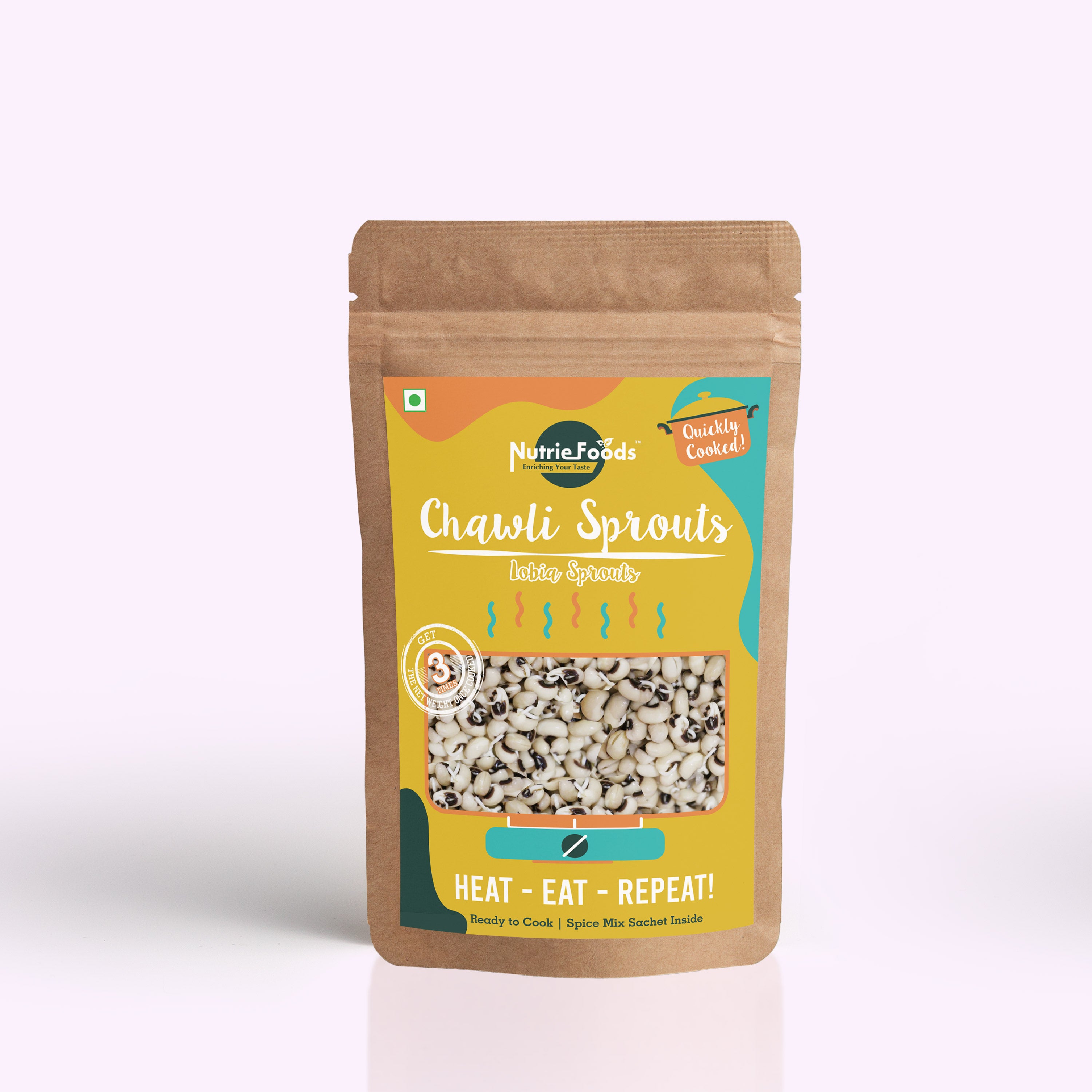 Nutriefoods Ready to Cook Healthy Chawali (Lobia) Sprouts, HEAT EAT REPEAT