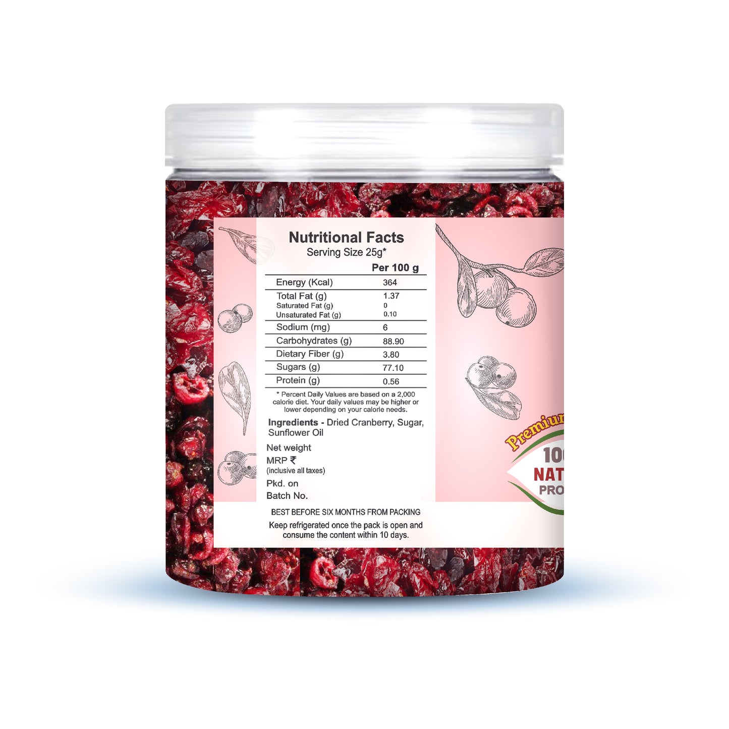 Nutriefoods Premium Sliced Dried Cranberries | Grown and Produced in the USA (250g)