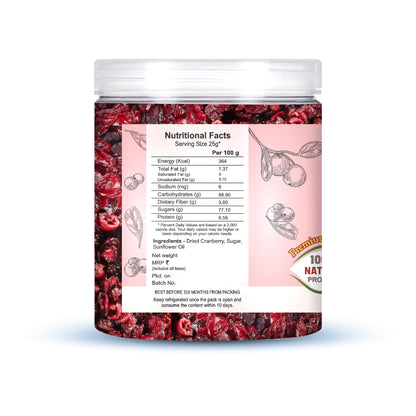 Nutriefoods Premium Sliced Dried Cranberries | Grown and Produced in the USA (250g)