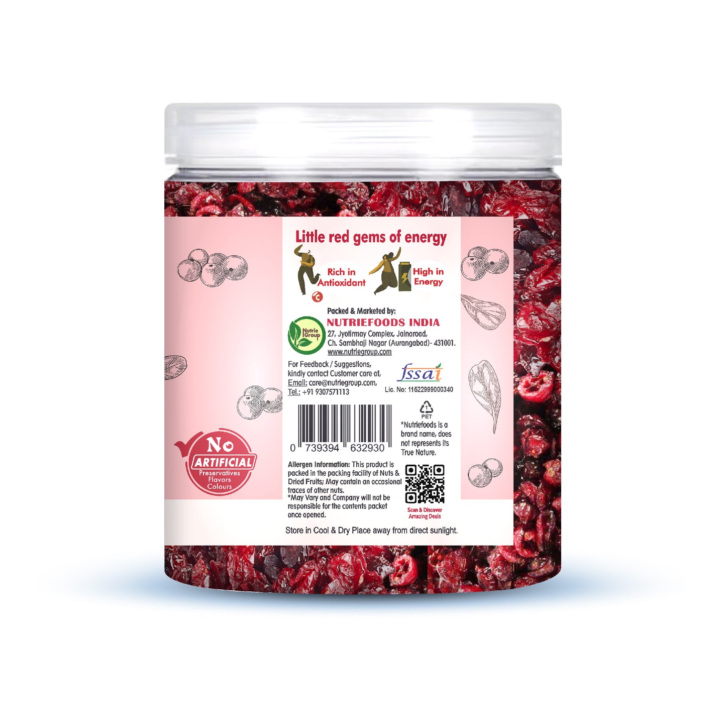 Nutriefoods Premium Sliced Dried Cranberries | Grown and Produced in the USA (250g)