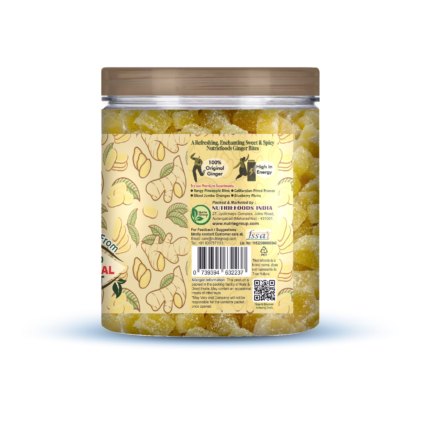 Ginger Bites | Ginger Candied Sweet & Mild Spicy Cubes | 100% Natural, No additives added | Original Flavor (250g)