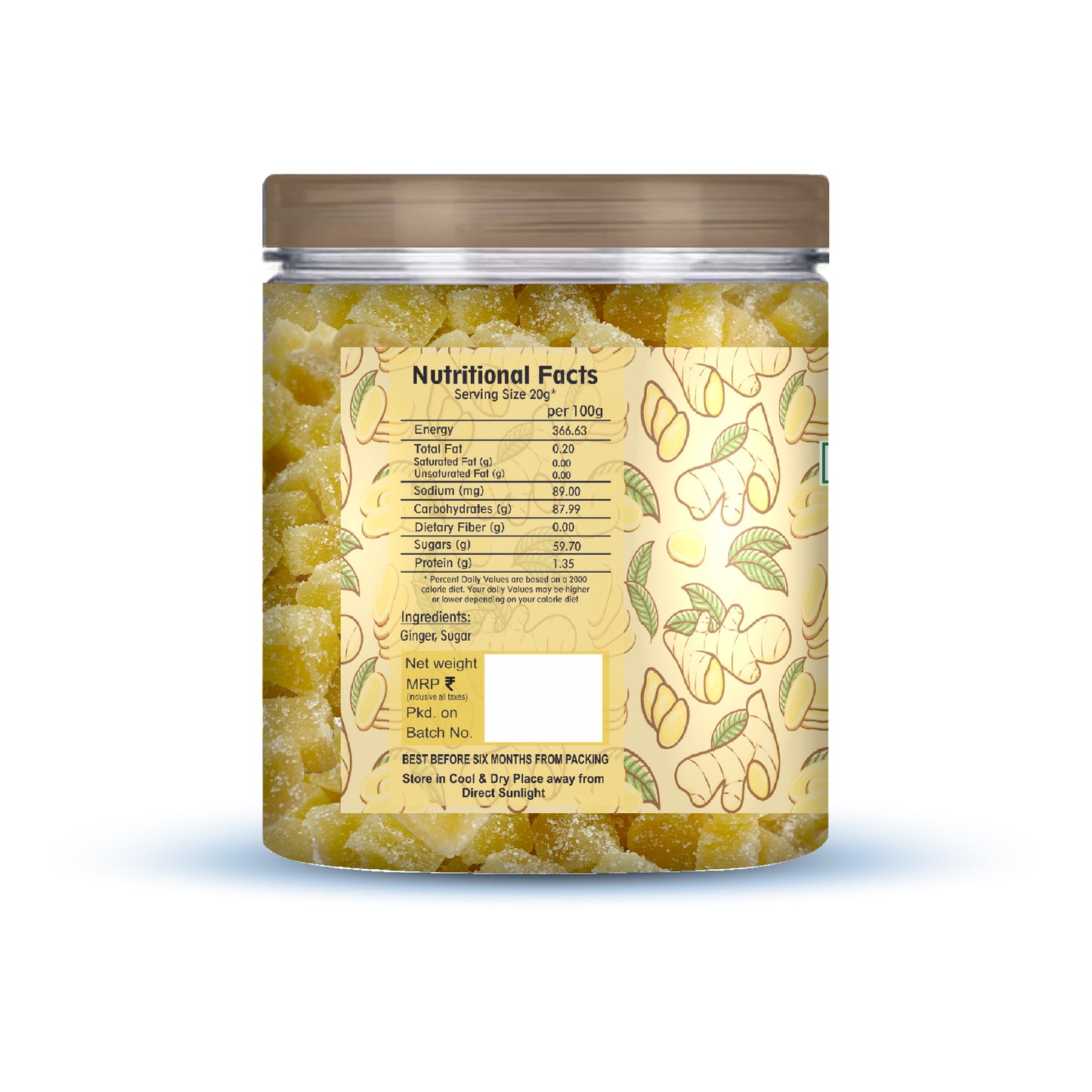 Ginger Bites | Ginger Candied Sweet & Mild Spicy Cubes | 100% Natural, No additives added | Original Flavor (250g)