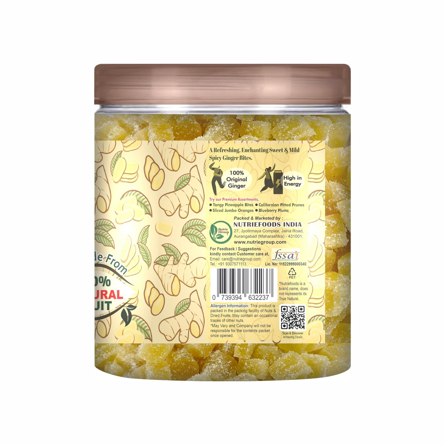Ginger Bites | Ginger Candied Sweet & Mild Spicy Cubes | 100% Natural, No additives added | Original Flavor (250g)