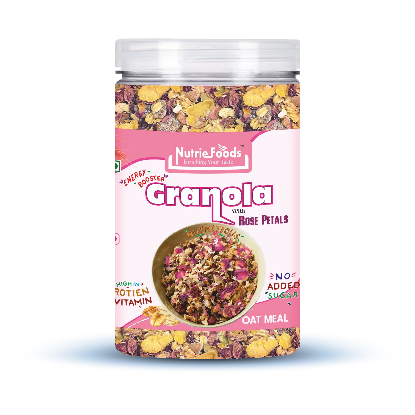 Nutriefoods Energy Booster Oat Meal (Granola) with Rose Petals | Blend of Oats, Berries, Dried Fruits, Nuts, and Seeds (400gm)