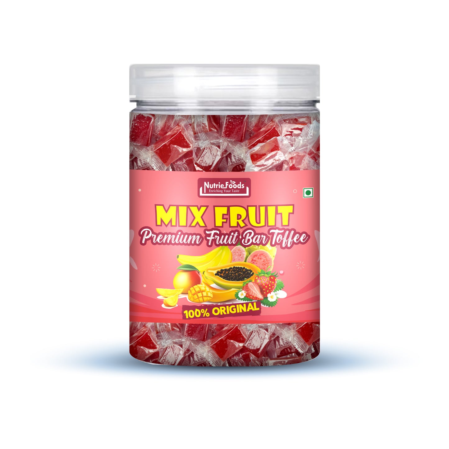 Nutriefoods Mix Fruit Toffee | 100% Fruit Pulp Candy | Blend of Mango, Banana, Guava, Papaya and Strawberry Fruit Pulp