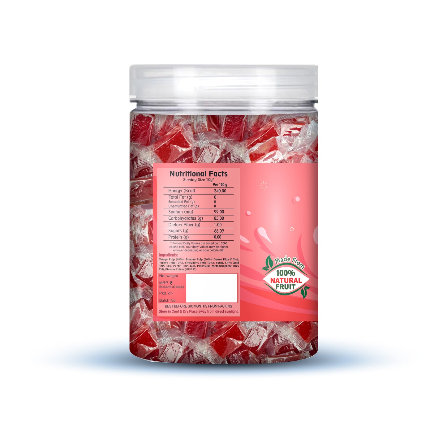 Nutriefoods Mix Fruit Toffee | 100% Fruit Pulp Candy | Blend of Mango, Banana, Guava, Papaya and Strawberry Fruit Pulp