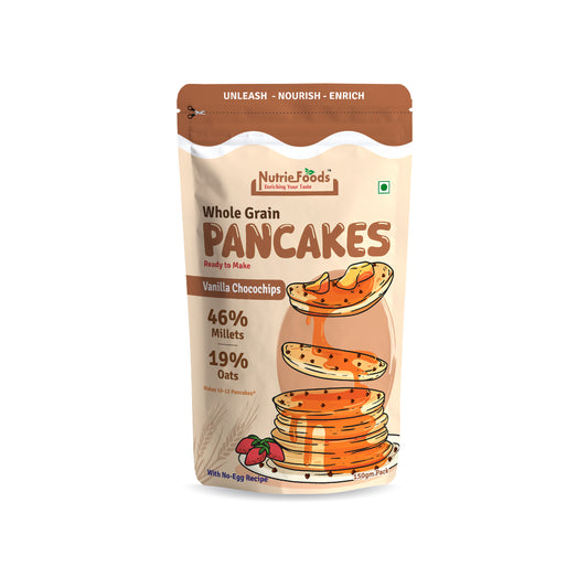 Nutriefoods Millet Pancakes Mix, 0% Maida, Contains Millets (46%)- Jawar, Amaranath and Foxtail; Oats (19%), Gluten Free,  Vanilla and Chocochips (150gm)