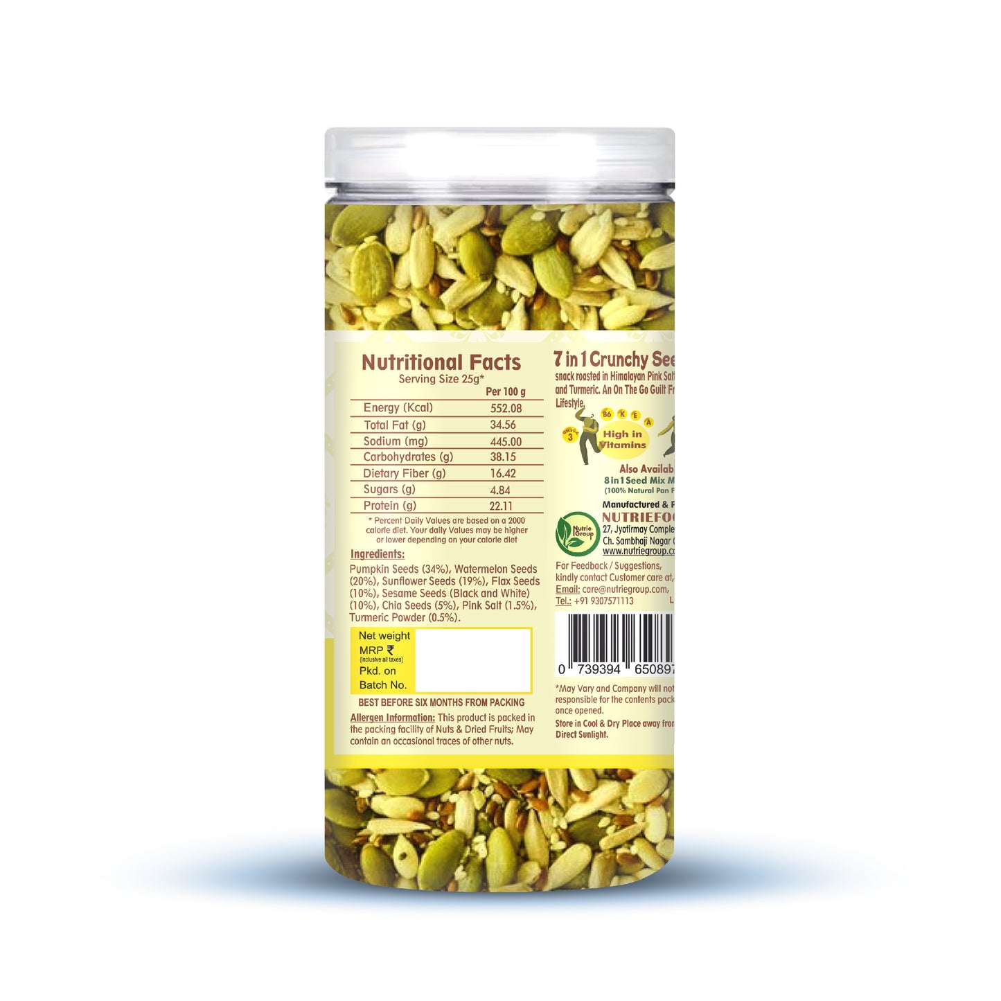 Nutriefoods Nutritious Crunchy Roasted 7 in 1 Seed Mix with Turmeric and Roasted in Himalayan Pink Salt