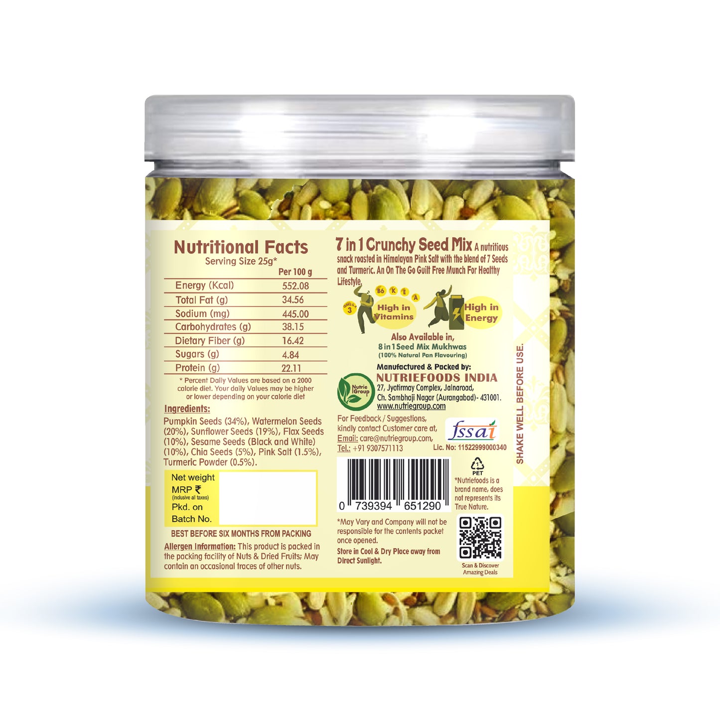 Nutriefoods Nutritious Crunchy Roasted 7 in 1 Seed Mix with Turmeric and Roasted in Himalayan Pink Salt